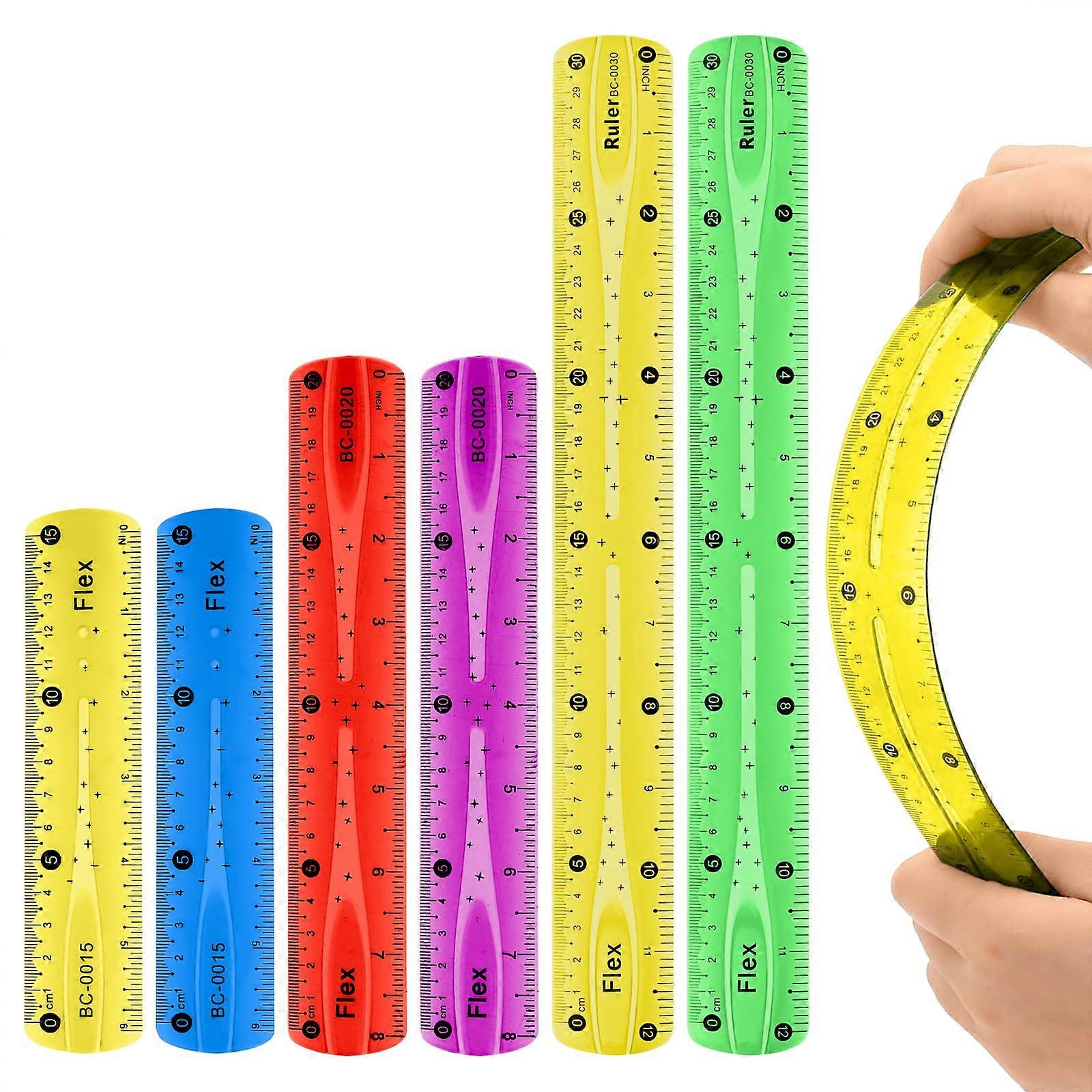 Flexible Ruler Set, Soft Shatterproof Ruler, PVC Colourful Transparent for School, Office (30/20/15 cm)