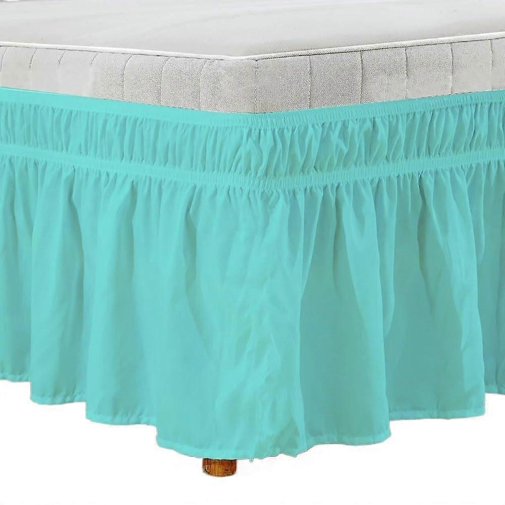 Easy Wraparound Bed Valance With Elastic Ruffles And Dust Ruffles, Light Green 54x75x15 Inch Twin To King