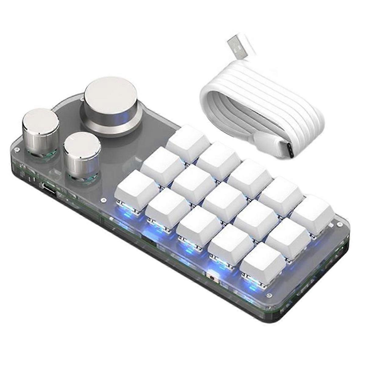 15 Keys 3 Knobs Programmable Keyboard,Blue Switch Hot Swappable Numpad, Gaming Keyboard with Memory Function White