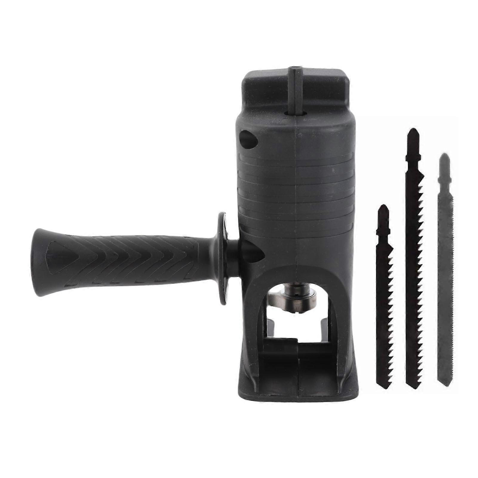 Electric Drill to Chainsaw Adapter Conversion Head with Tight Connection and 3 Saw Blades Black for Wood Cutting and Outdoor Use