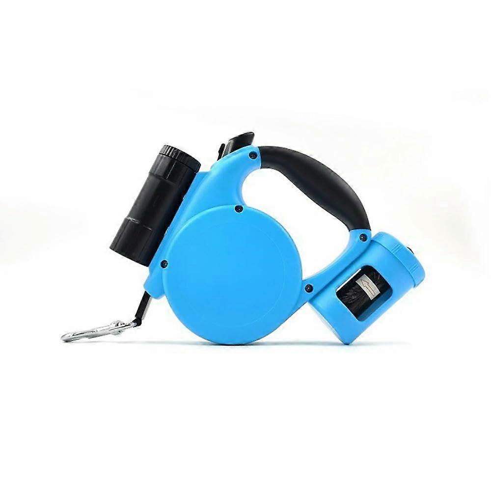 Dog with tool, LED retractable leash for dogs, 5 m, telescopic leash with poop bag dispenser, ABS chrome hook, pets under 20 kg, night safety (blue)
