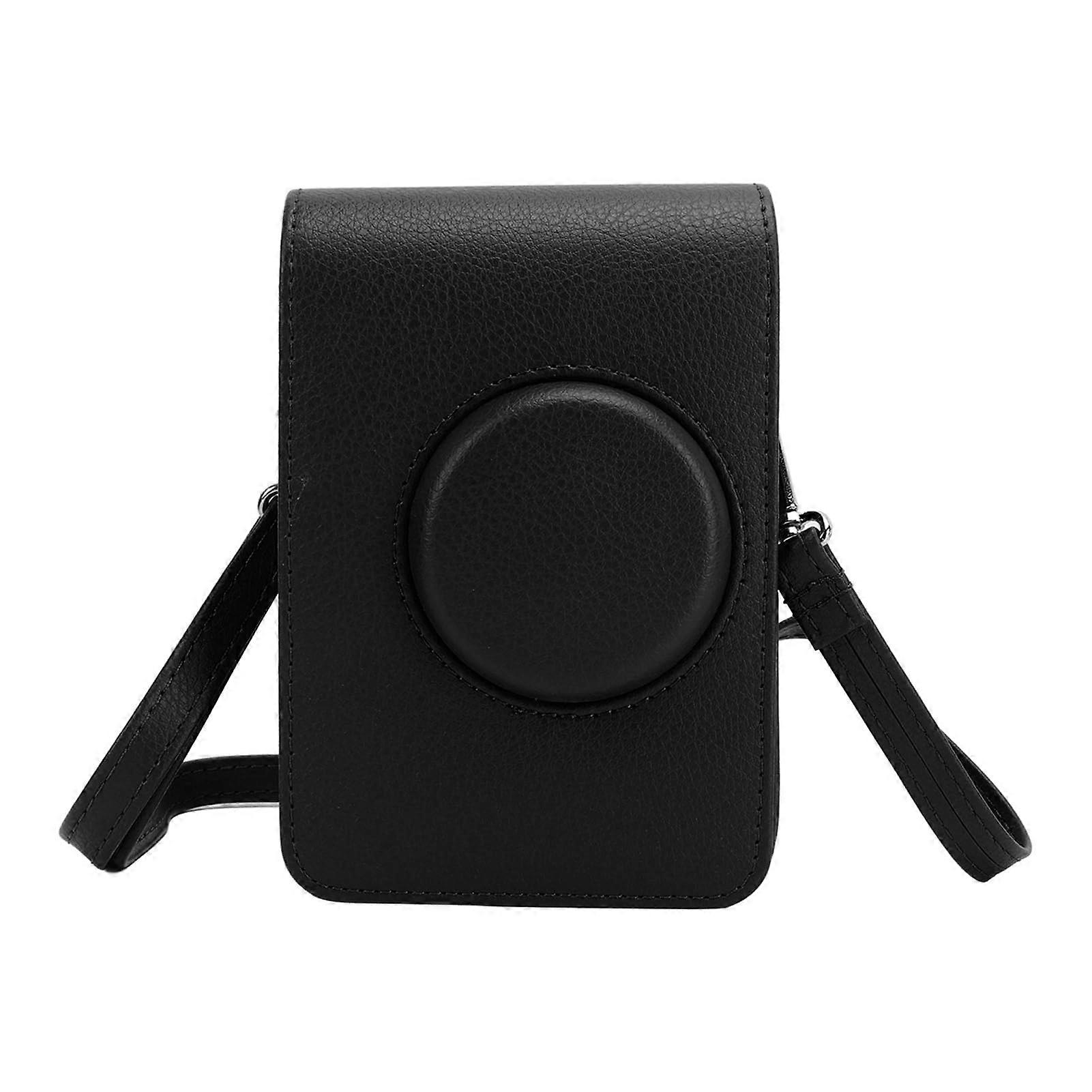 Camera protective case, Retro design soft liner Removable front leather camera bag for camera (Black) Black