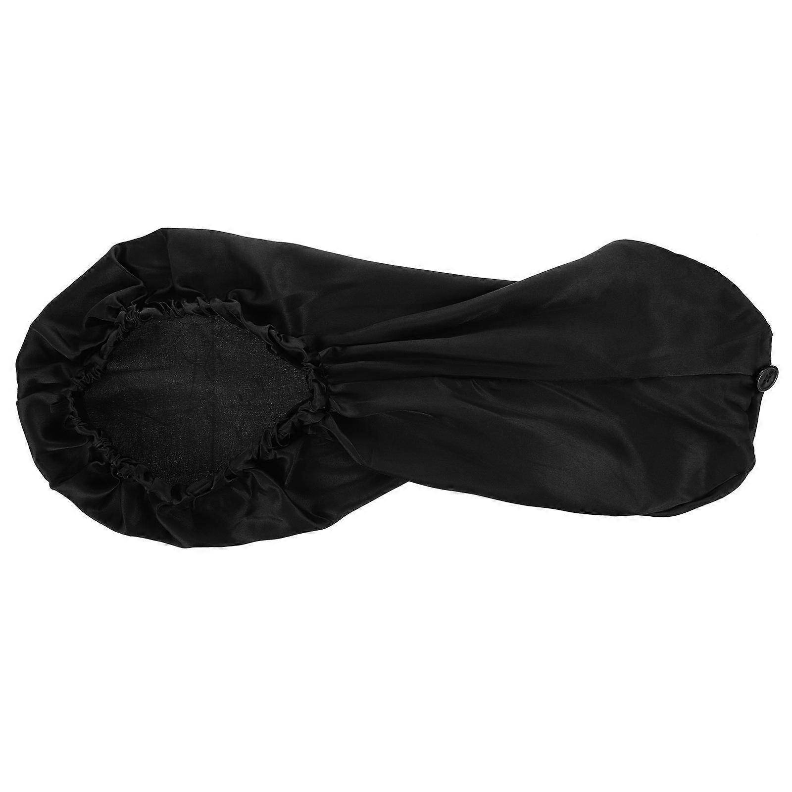 Elastic Satin Sleep Cap with Button for Long Hair, Braids & Dreadlocks Hair Protector for Travel & Daily Use