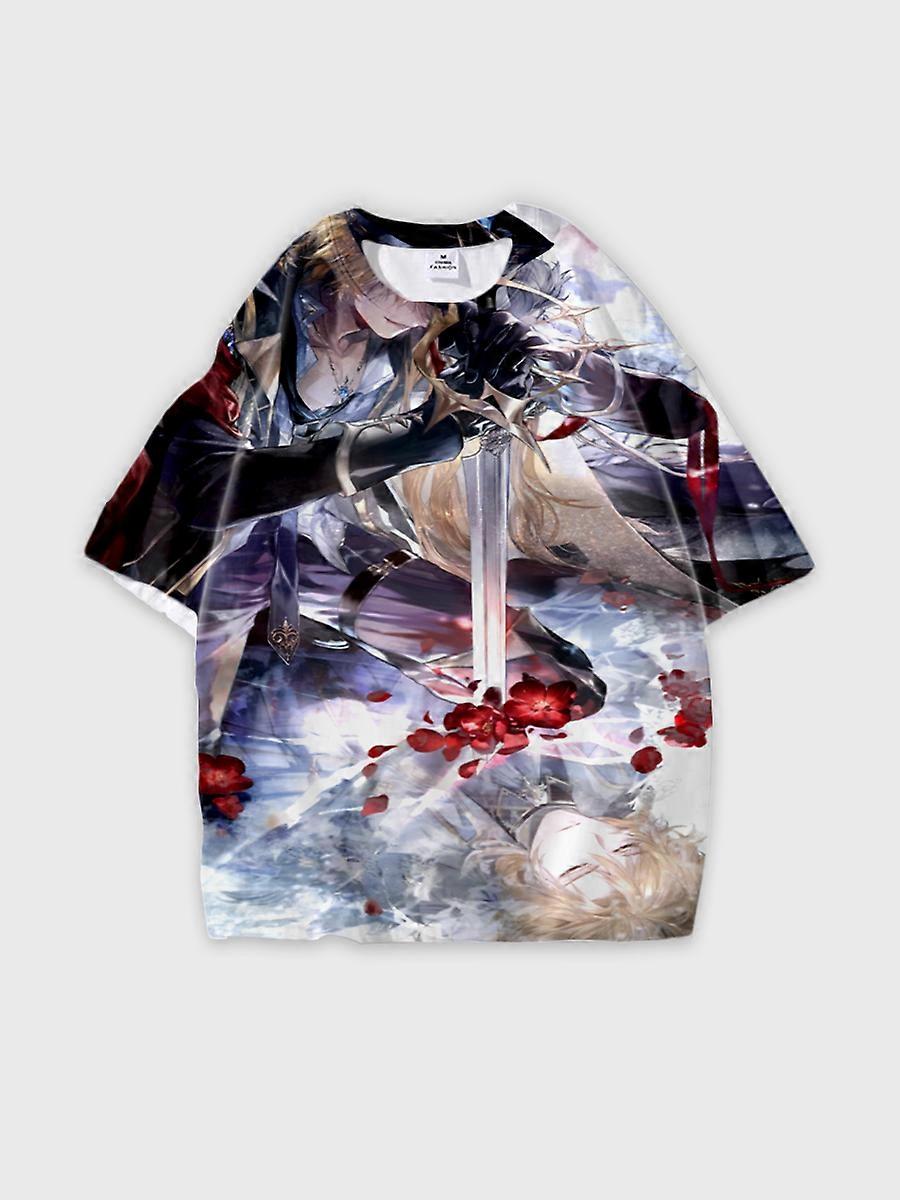 T-shirt round neck Role Pattern loose short sleeve E2279