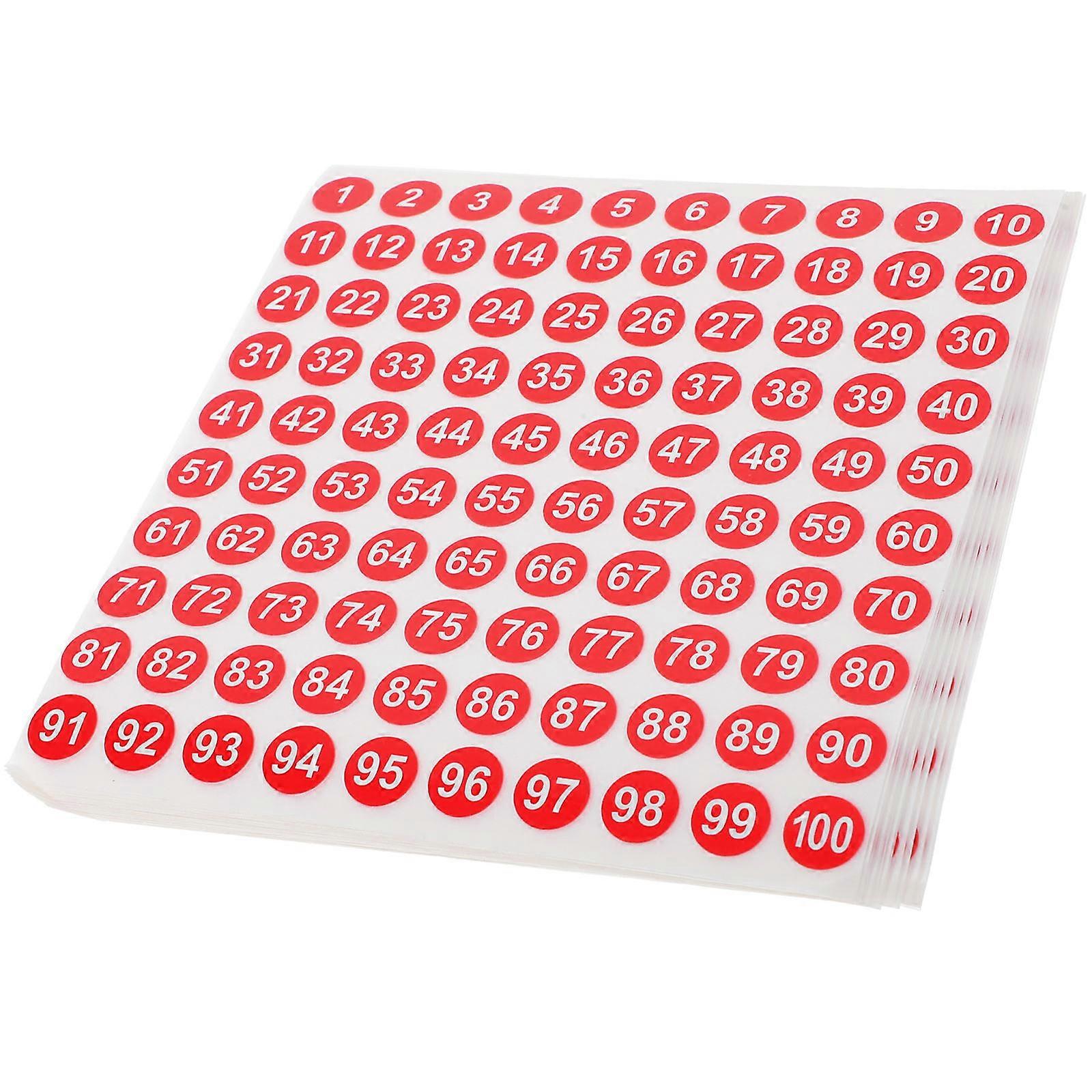Red SelfAdhesive Number Stickers for Organizing and Decoration Coated Adhesive Sticker 100 Sheets