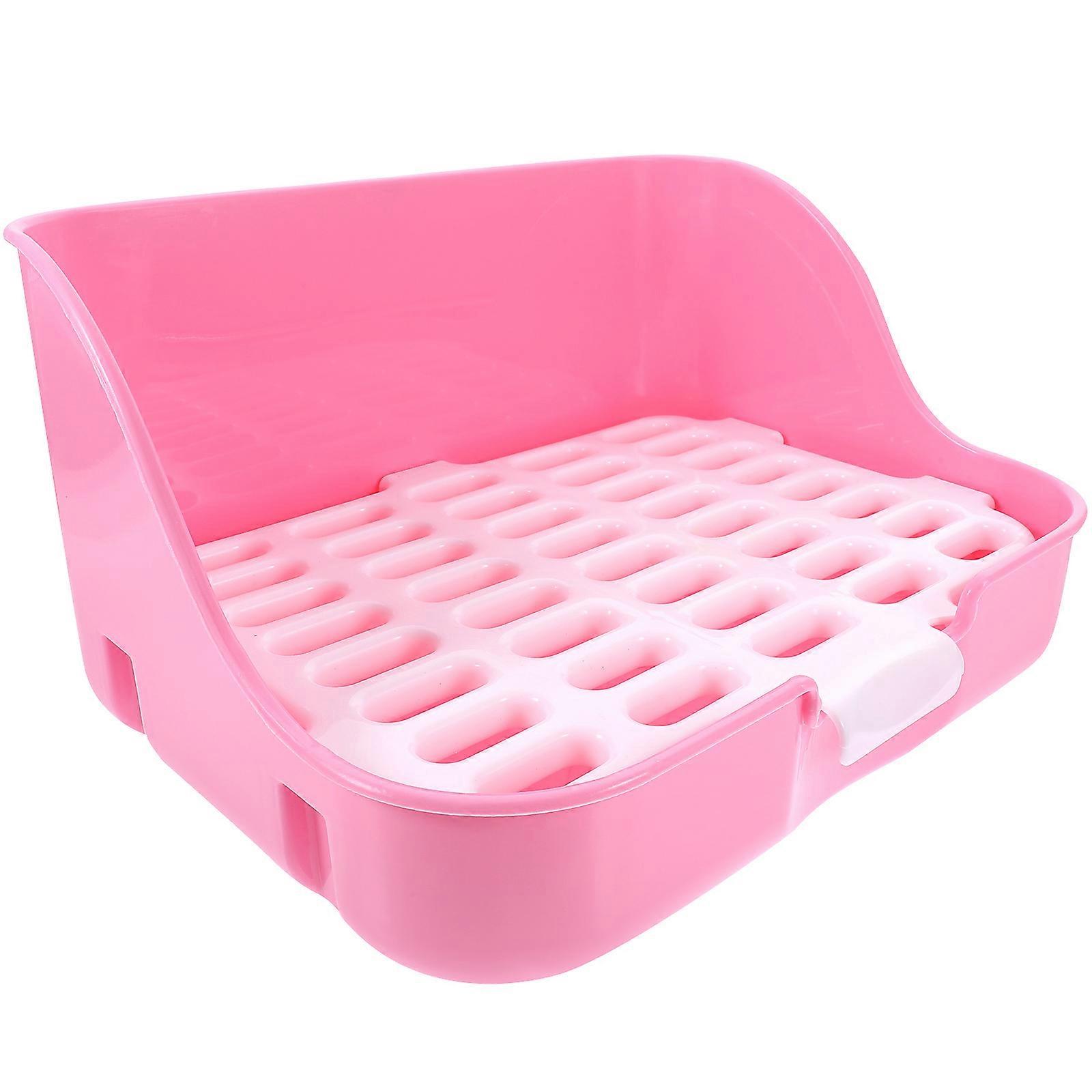 Pink Plastic Rabbit Litter Box with Leak Proof Design for Bunny Guinea Pig and Hamster Storage 7.8x4.9 Inches