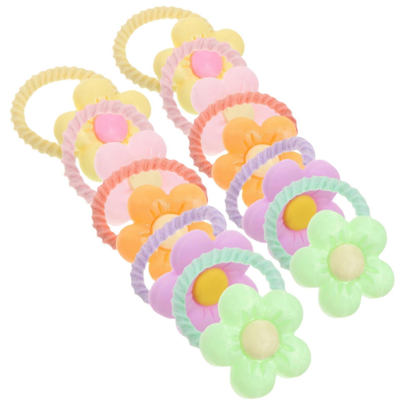 Cute Hair Ties Dog Accessories for Long Haired Dogs Assorted Color Elastic Scrunchies with Cartoon Designs 10Pcs