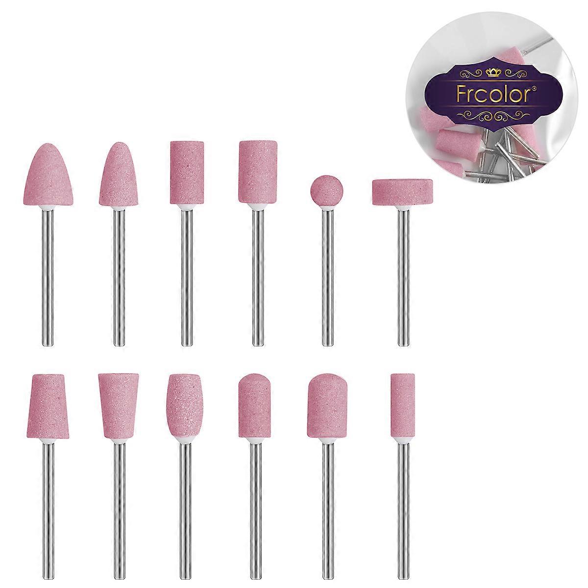 Fine Grit Nail Drill Bit Frcolor 12Pcs File Drill Bit Tools for Nail Art Machine Home Use Pink