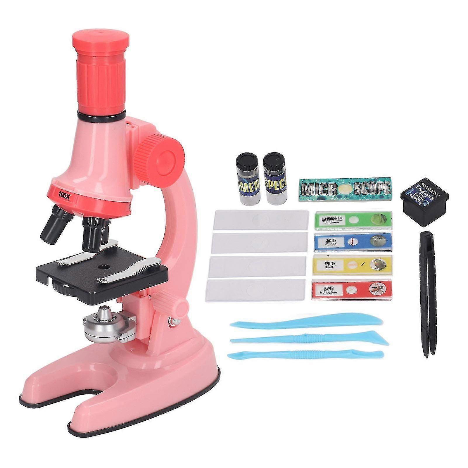 Kids Microscope Set with Clear Image and LED Light - Educational Science Magnifier Toy in Pink for Young Explorers