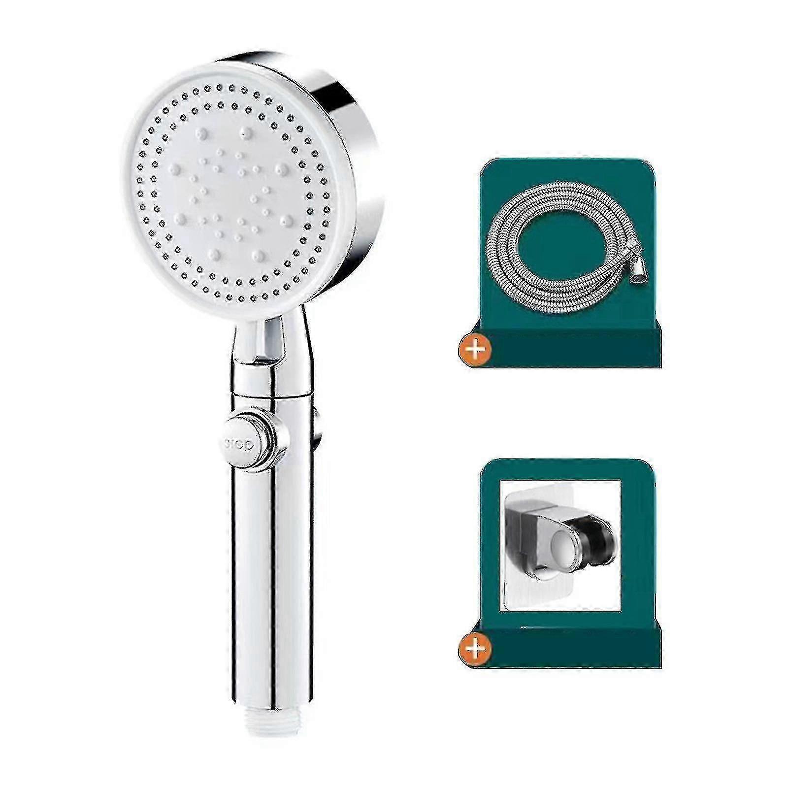 High Pressure Shower Head 5 Modes Handheld with On/Off Switch & Base - Silver