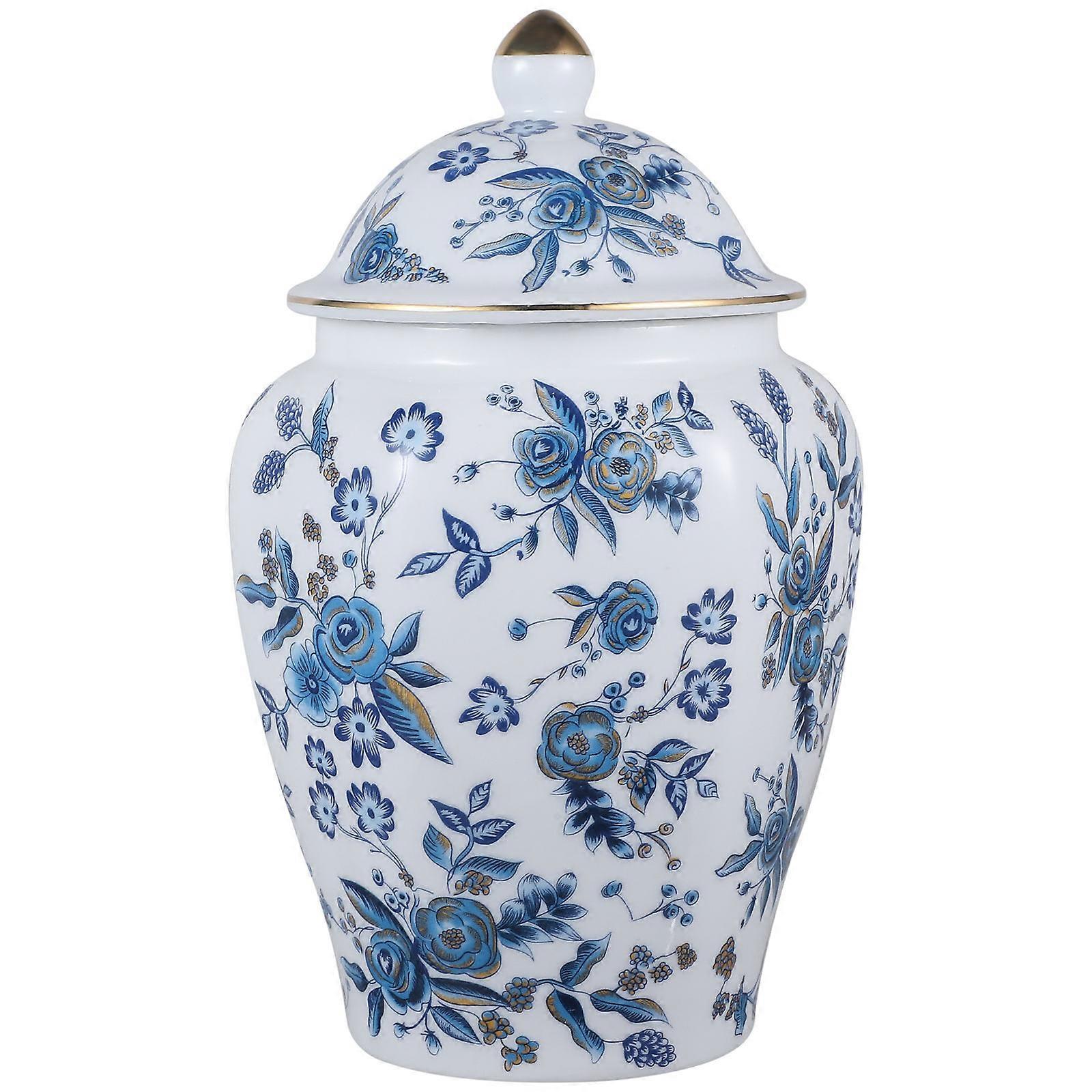 Traditional Chinese Design Tea Container Blue Ceramic Jar For Tea Lovers Kitchenware 19.50X12.00X12.00Cm 1Pack