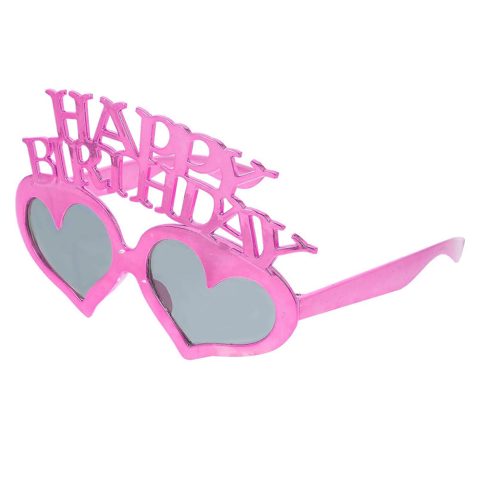 Happy Birthday Sunglasses with Heart Design for Party Decoration in Rosy Color 1 Pair