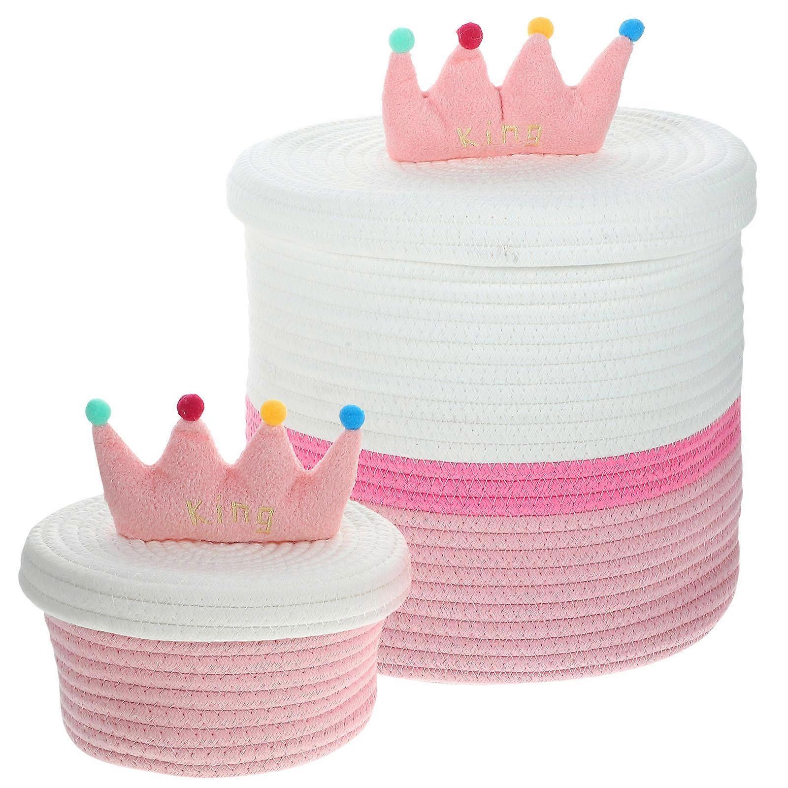 Organizing Woven Storage Basket 2Pcs Cotton Material Decorative Style For Pet Area Pink Color Storage