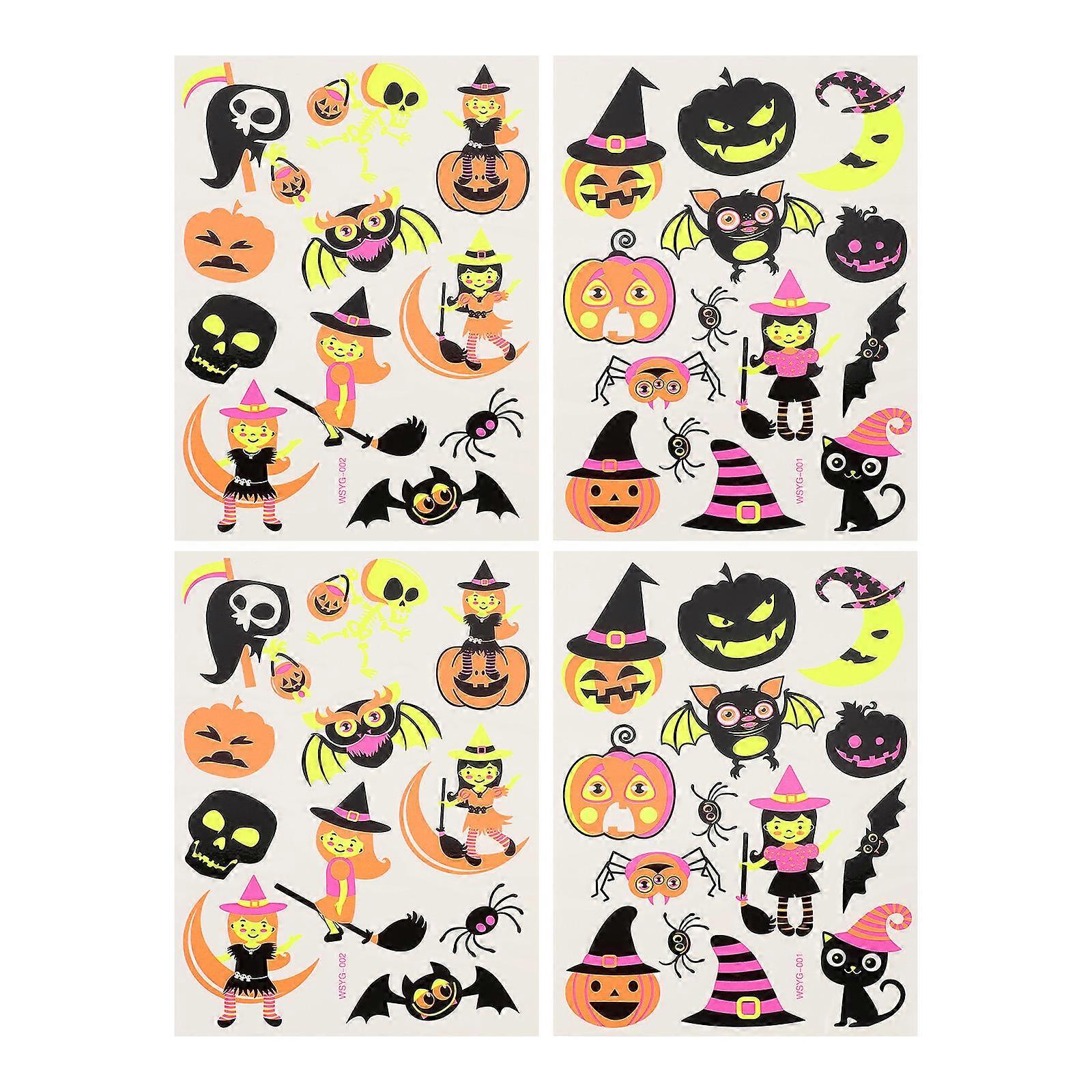 Assorted Color Halloween Face Stickers 4 Sheets Waterproof Scratch-Resistant Designed For Kids Teens And Adults Fun