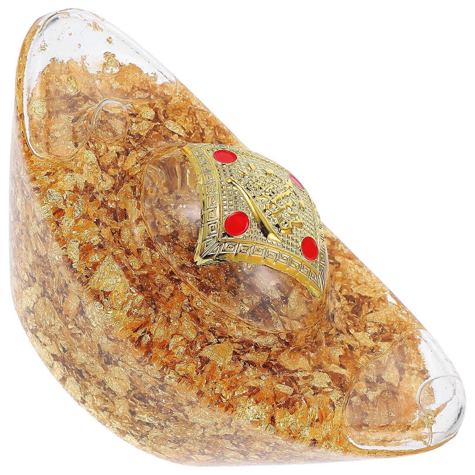 Crystal Ingot Statue Chinese Wealth Prosperity Figurine 1 Set