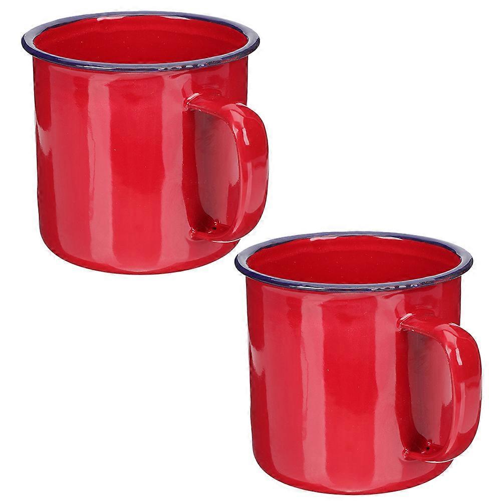 Enamel Drinking Mug 2Pcs Cylindrical Coffee Cups Ideal For Home Office And Party Use