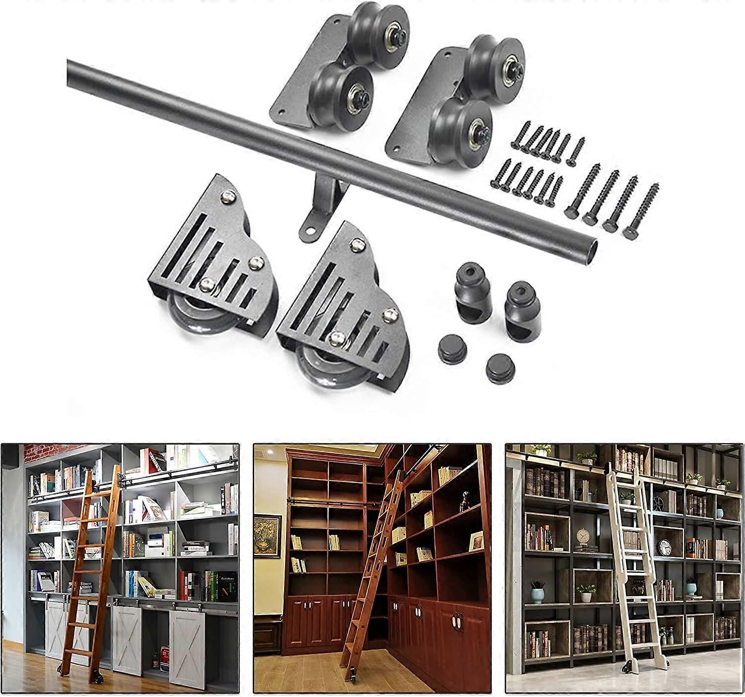 Ladder Hardware Kit For Extension Ladders, Round Rail Track, Mobile Rails With Base Wheels, 16 Ft Track Kit, 3.3-20 Ft