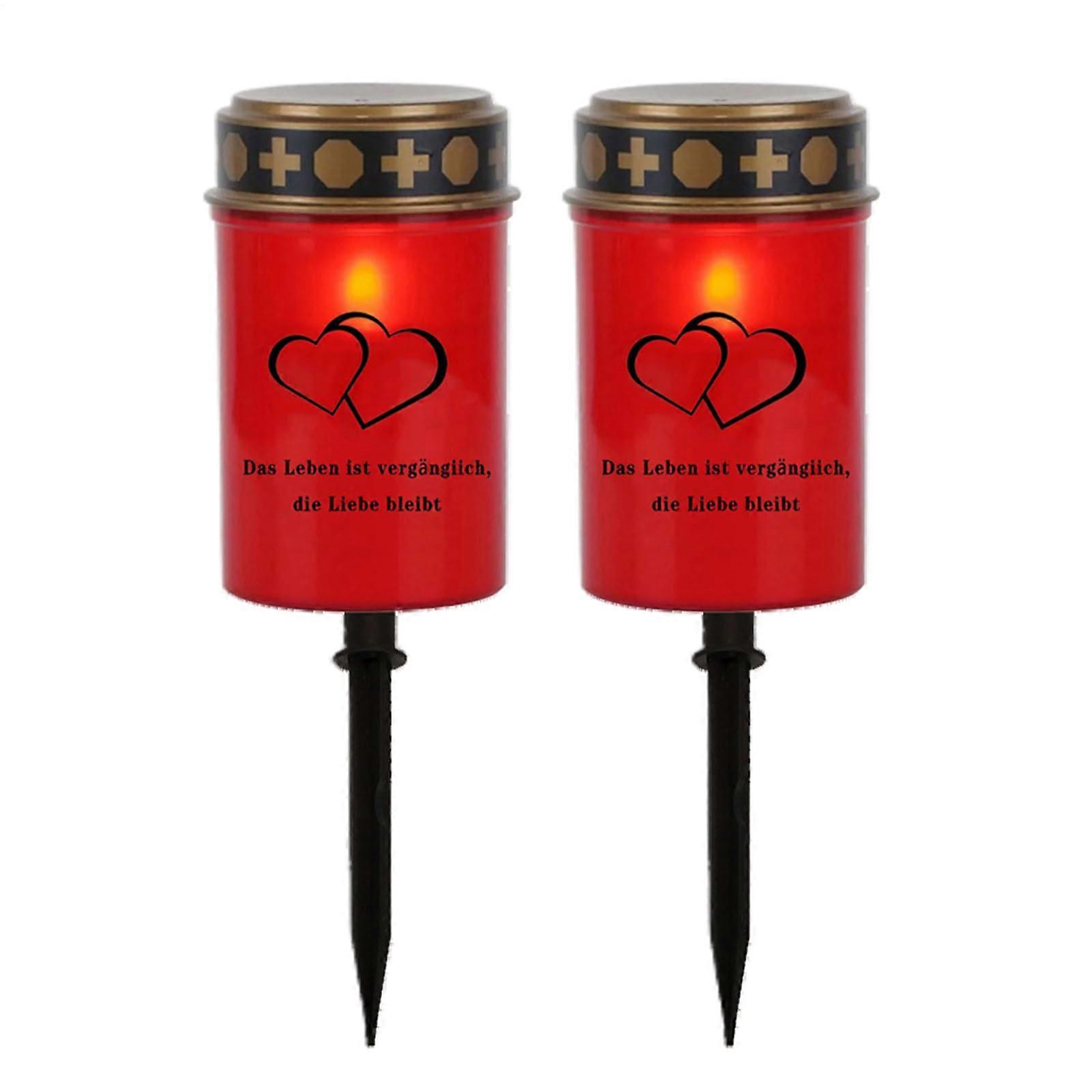 Grave Lights for Cemetery - Waterproof Red Lawn Lamps Set of 2, Stake Light Decor for Grave, Pathway, Garden, Home Party