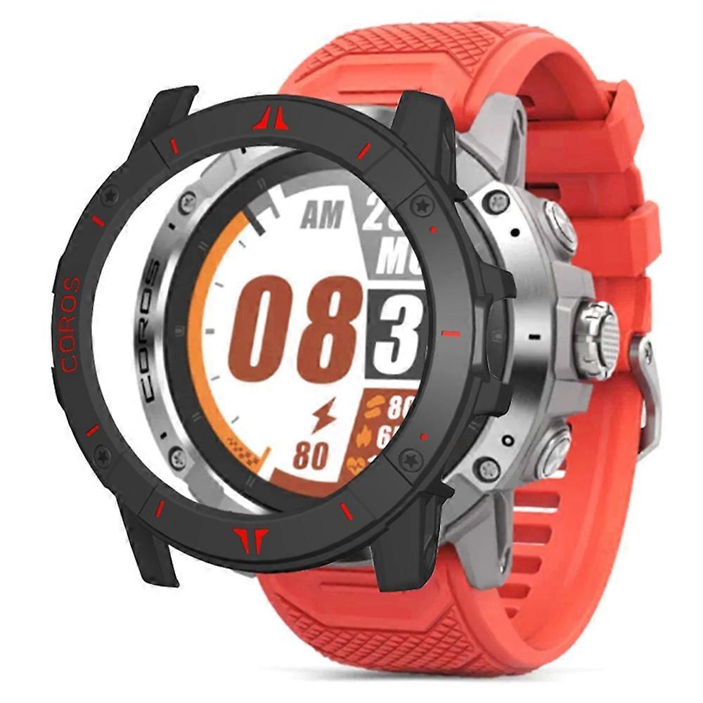 For Coros Vertix 2 Watch Case PC Protective Frame Cover Watch Screen Protector - Black+Red