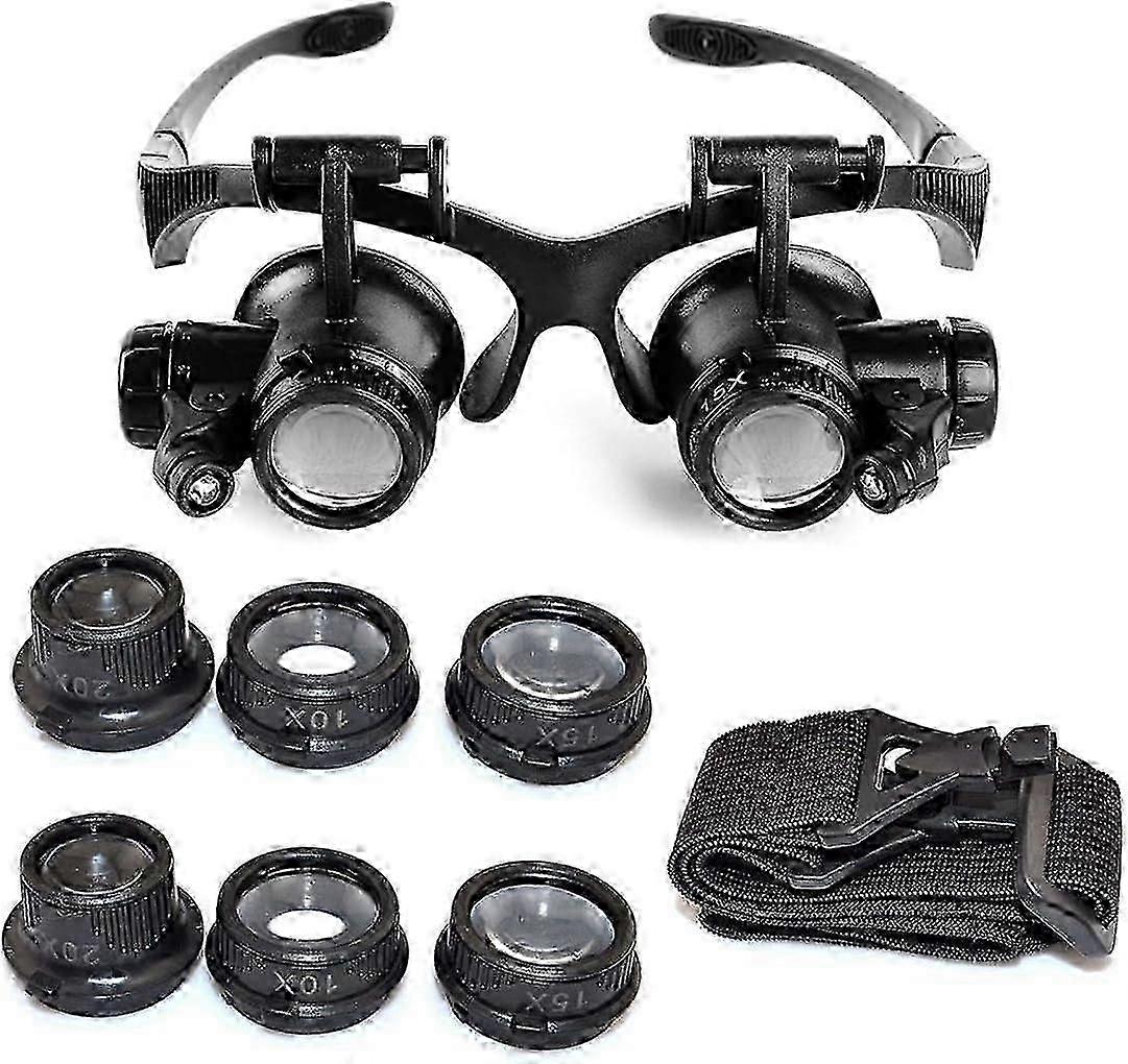 10x 15x 20x 25x Head Mount Magnifier With 8 Replaceable Lens And LED Lights For Precision Jewelry Watch Repair And Hobby Work