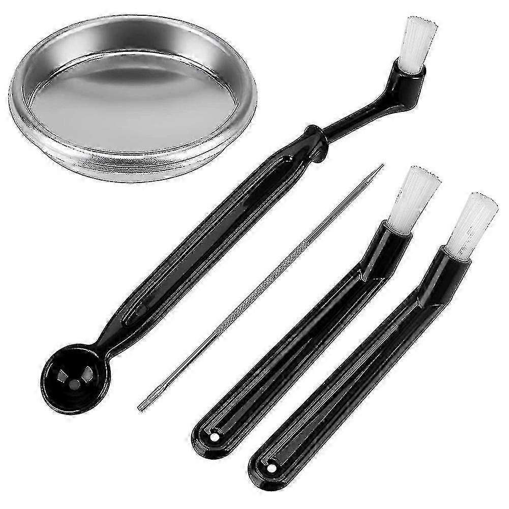 5pcs Metal Coffee Machine Brush with Spoon for Grinder and Group Head Cleaning - Compatible with Most Espresso Machines