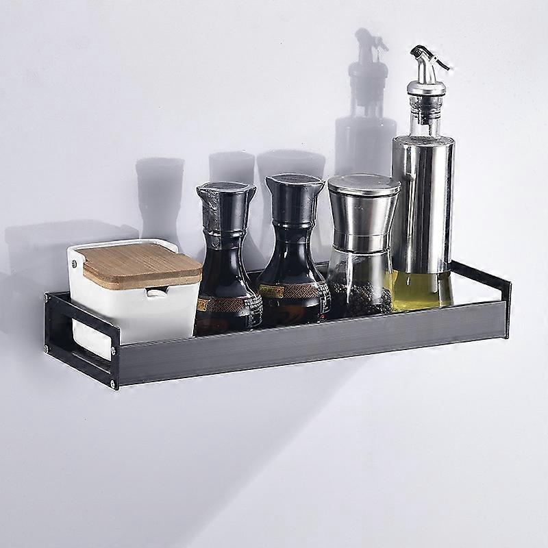 30cm Kitchen Multi-function Wall Hanging Holder Seasoning Storage Rack (Black)