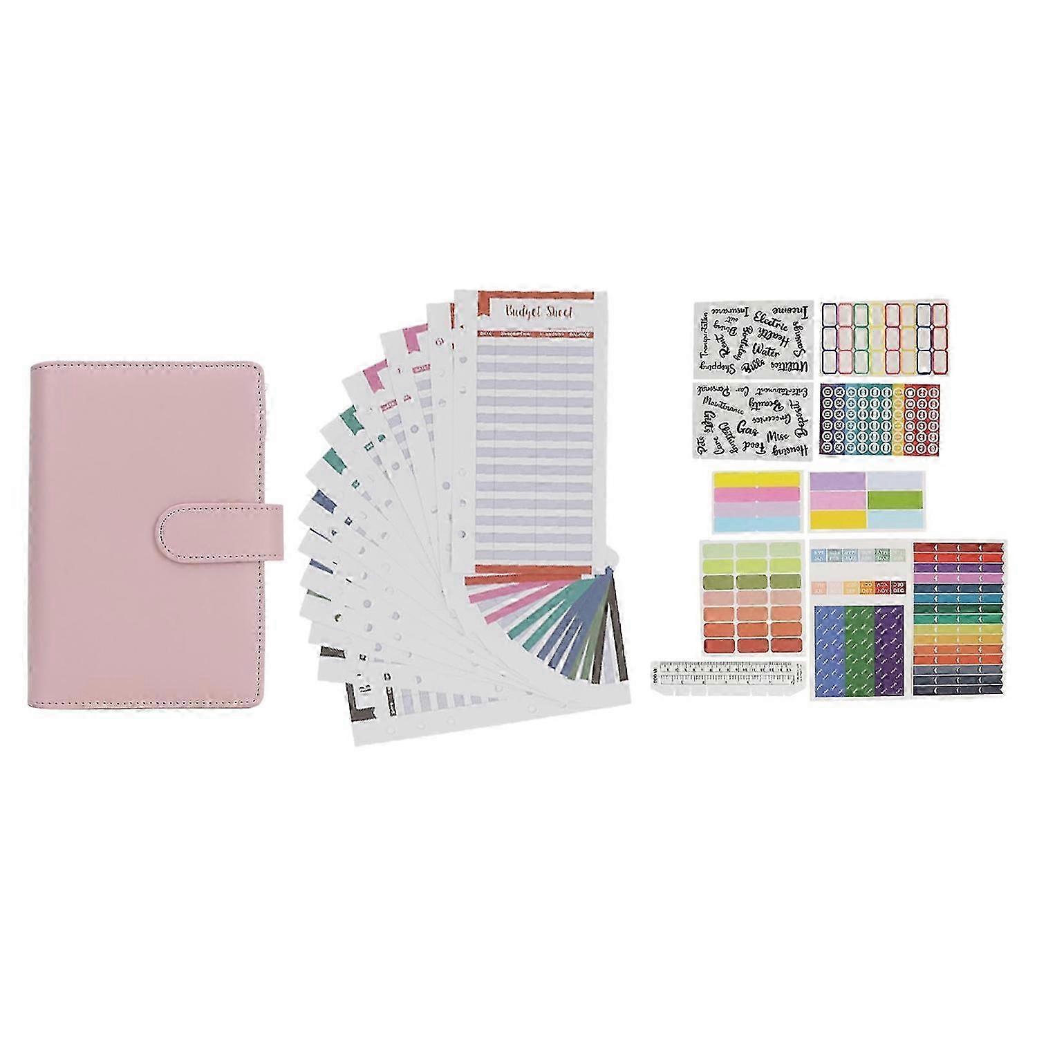 A6 Loose Leaf Notebook with Paper Detachable Leather Cover 6 Ring Binder Notebook with Stickers for