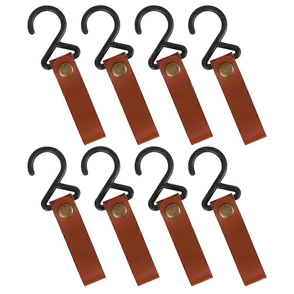 Multipurpose 8Pcs Outdoor Camping Racks Pot Pan Hanging Hooks Suitable For Hiking Outdoor Activities Dark Brown Color