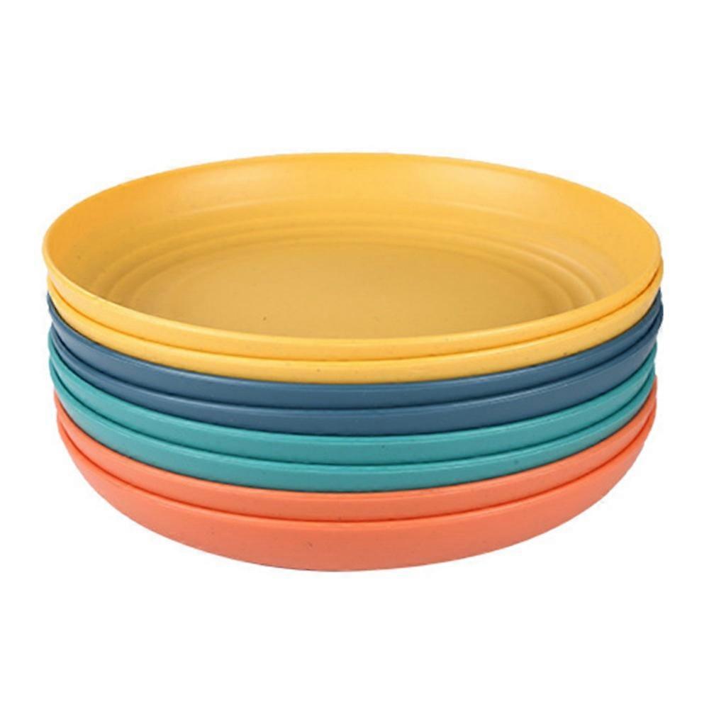 8Pcs / Set 19.7cm Round Dinner Plate Reusable Thicken Wheat Straw+PP Tableware (BPA Free, FDA Certified)