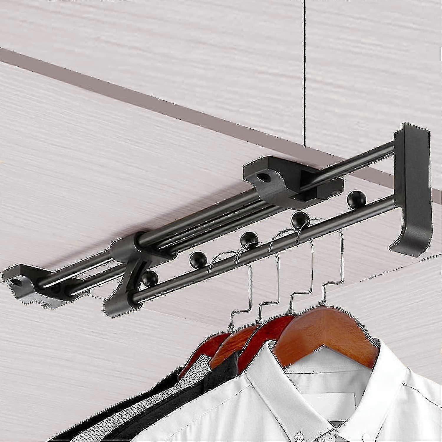 300mm格納式スライディングワードローブロッド&ズボンラック、省スペースワードローブ収納用