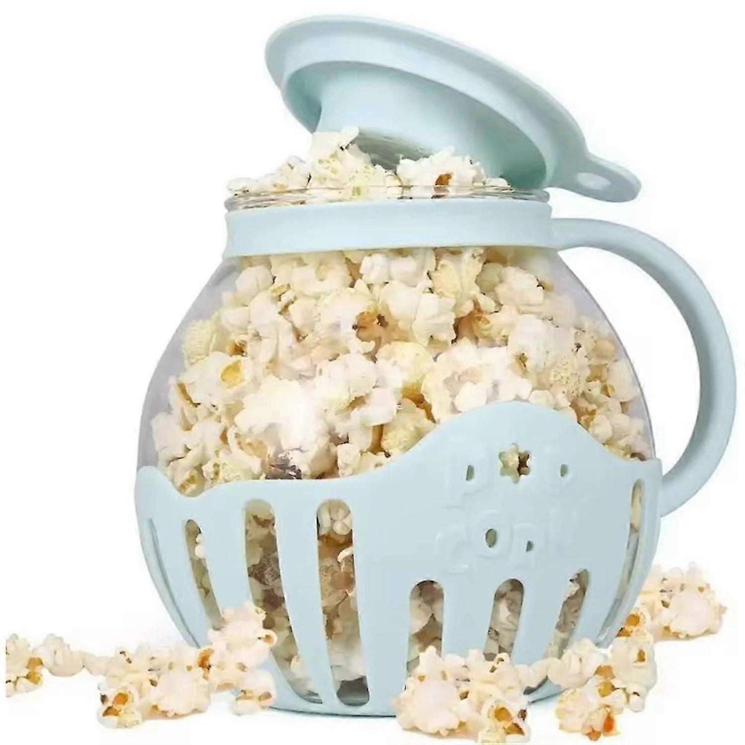 Microwave Popcorn Maker Bucket Microwave Bowl Mini Machine Safe Silicone Lid Popcorn Maker Blue