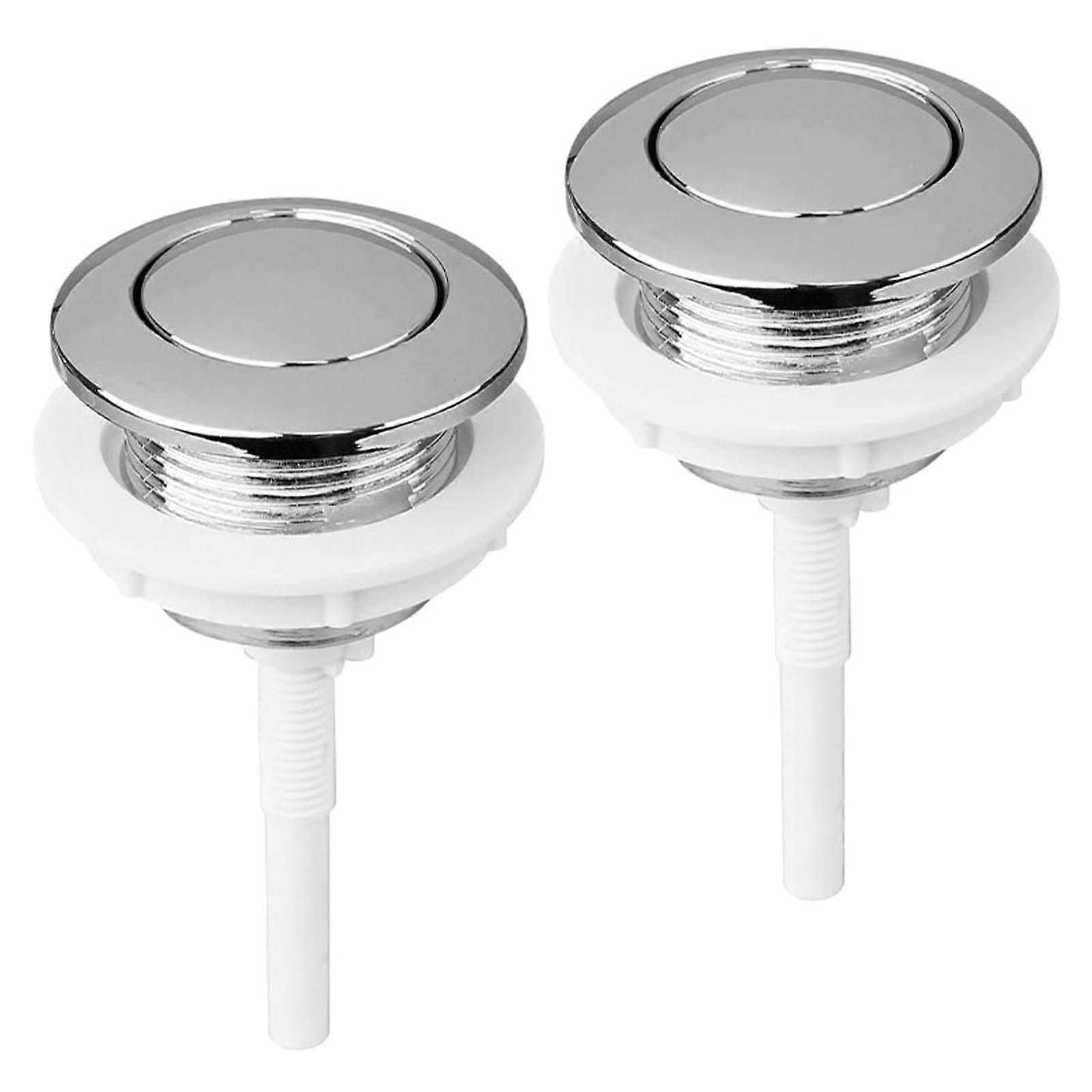 2 Pcs Toilet Flushing Button, 38mm Push Button For Toilet Cistern, Single Press Replacement Button, Silver White Finish