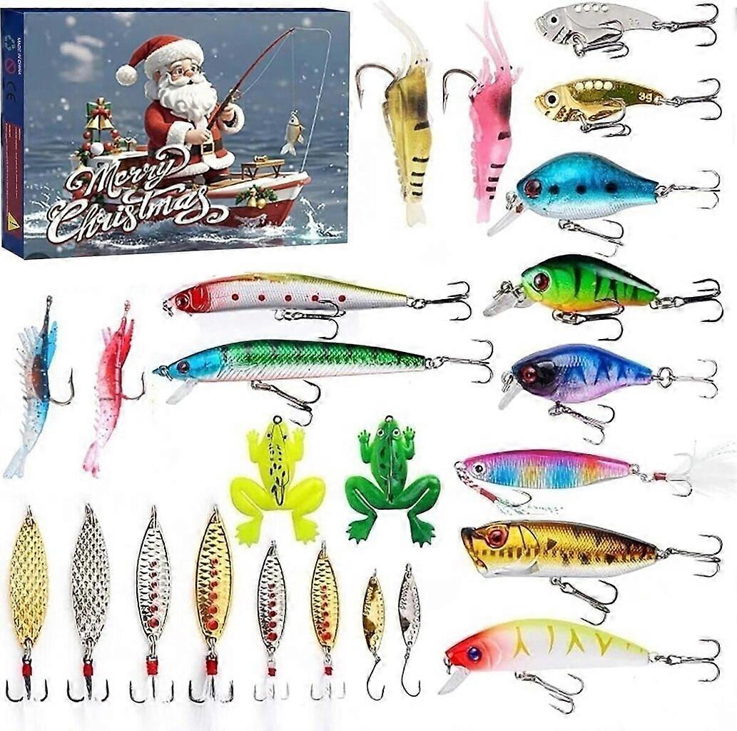 Christmas Fishing Advent Calendar, 24 pcs Bait Set for Men, Boys