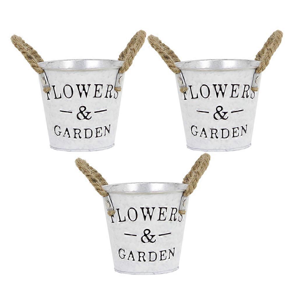 Flower Tin Bucket for Decoration Use with Alphabet Design 3Pcs Grey