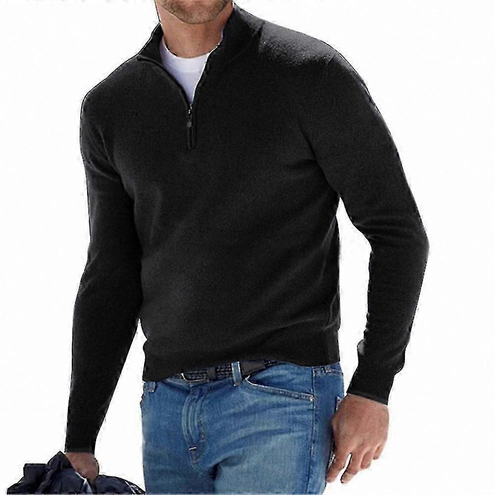 Slim Fit Long Sleeve Zip Neck Pullover for Men Solid Color Top