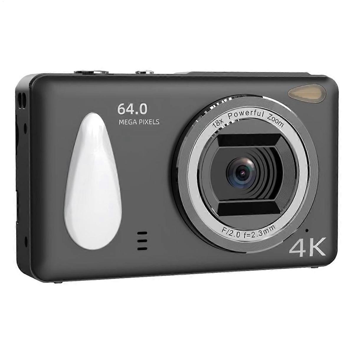 Digital Cameras HD 4K Compact Camera 2.4inch IPS Screen 18X Zoom Anti-Shake Autofocus Camcorder Cameras Black