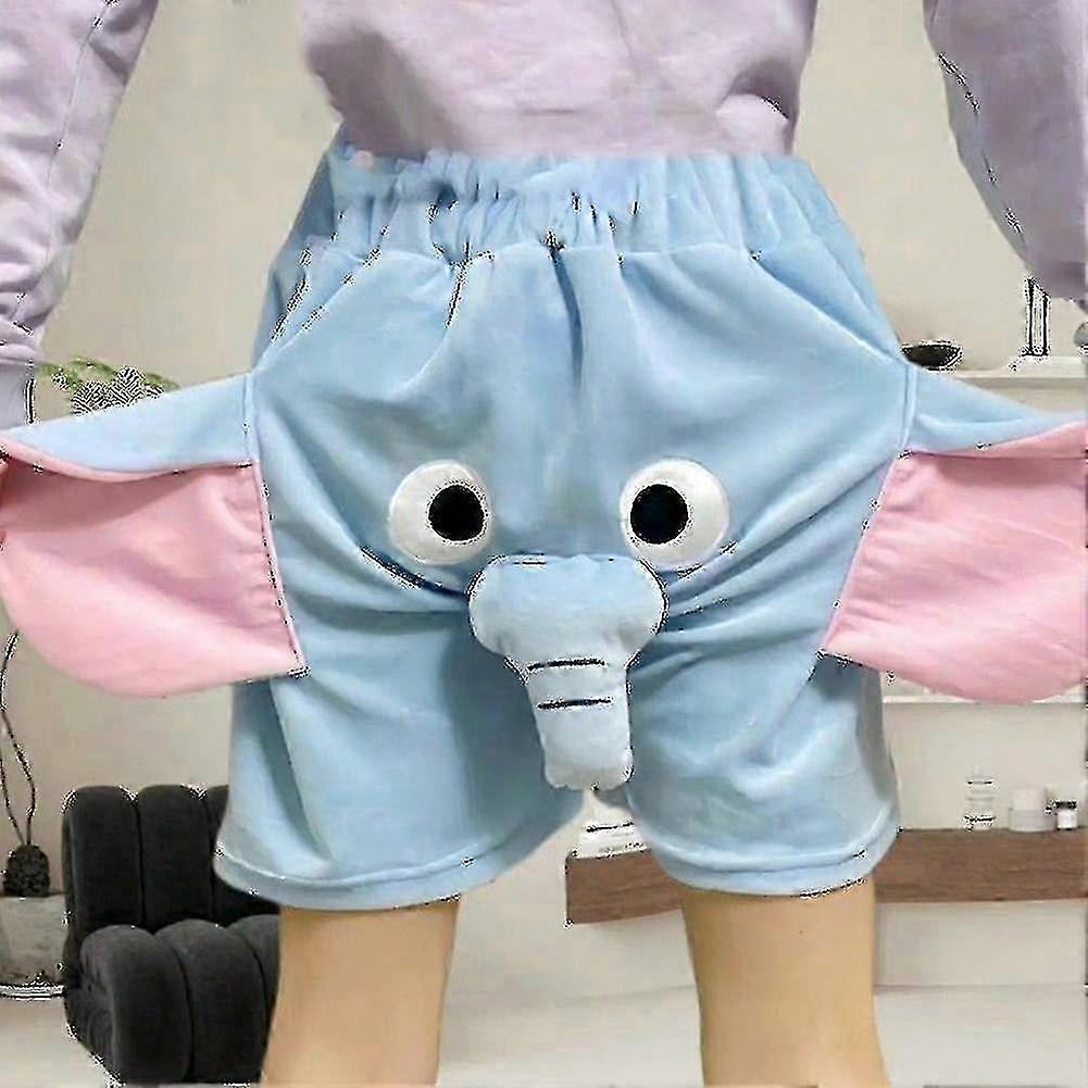 Loose and Plush Elephant Trunk 3D Ears Pyjama Shorts for Summer Casual Sleepwear for Men and Women