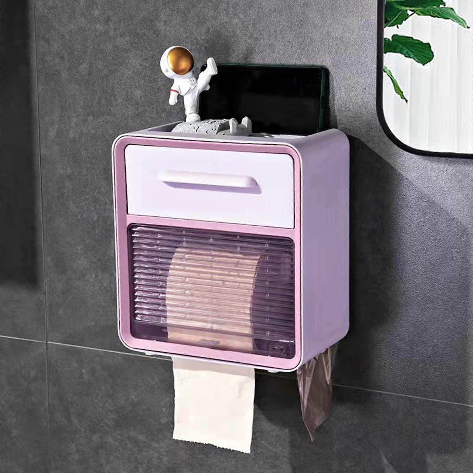 Roll Paper Towel Dispenser Wall Mounted Multifold Double Layer Waterproof Toilet Roll Holder With Large Storage Drawer Blue