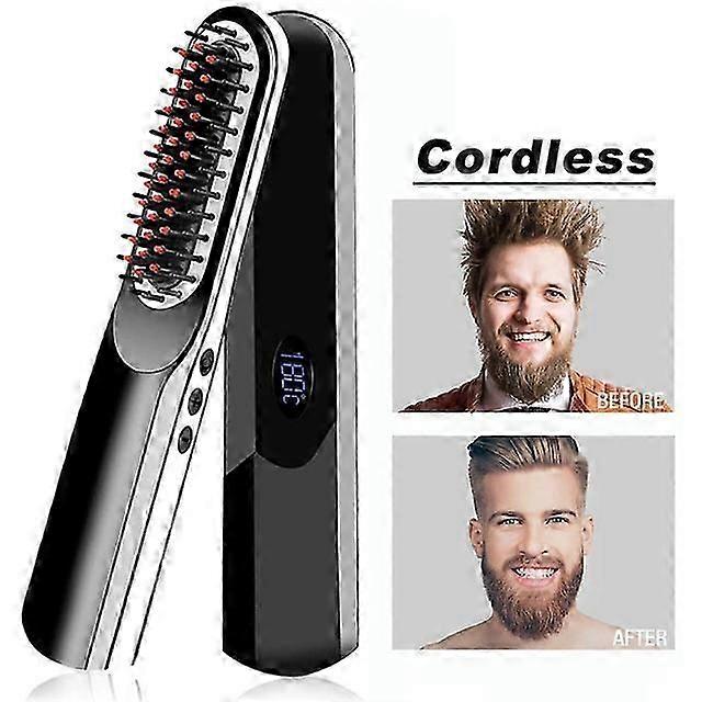 ワイヤレスひげストレートヘアアイロン&ストレートヘアアイロンホットコームブラシUSB充電式アンチホットカーリングビアードブラシヘアストレート