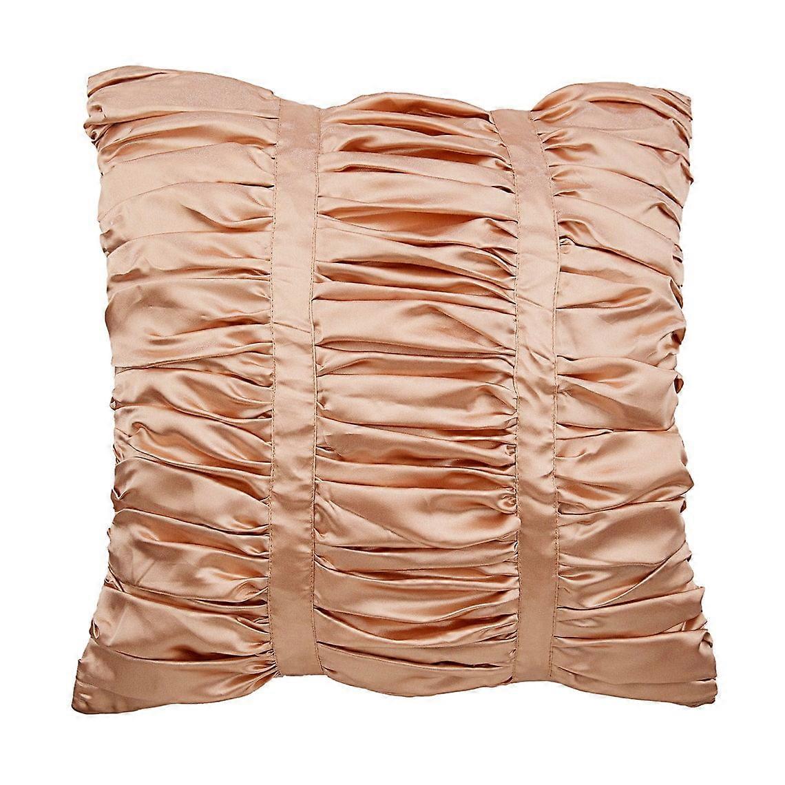 Decorative Pillow Case Covers with Zipper, Beige 24x24 inch Textured Pintucks Solid Color Square Satin Shams, Modern Lush Design