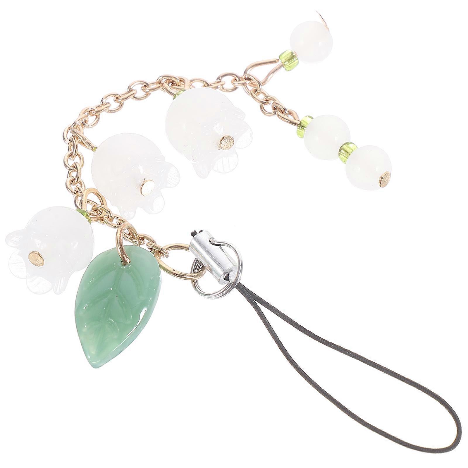 Phone Charm Flower Pendant for Handbag 5Pcs Alloy and Jade Phone Pendant