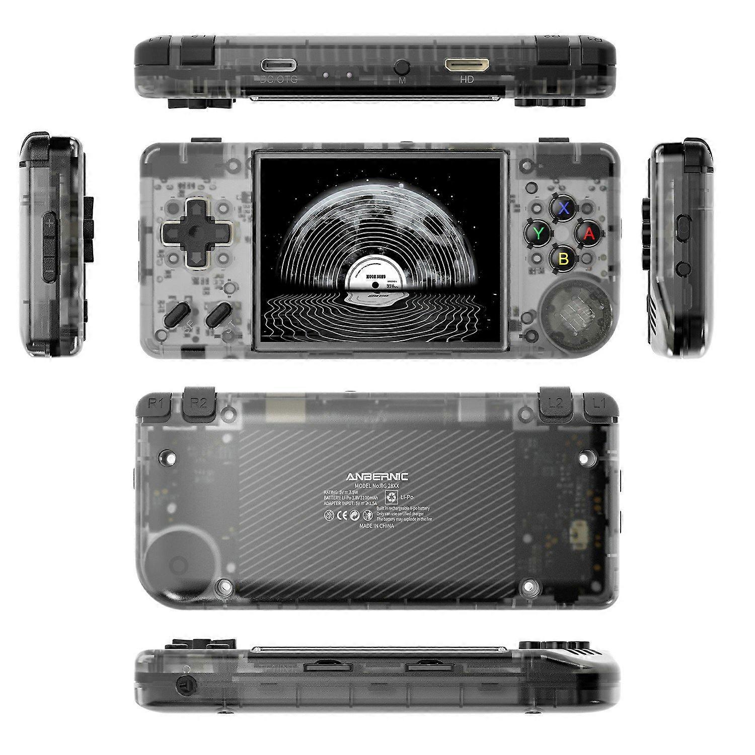 2pc AMPOWN RG28XX Retro Handheld Game Console with 32G Card - Transparent Black