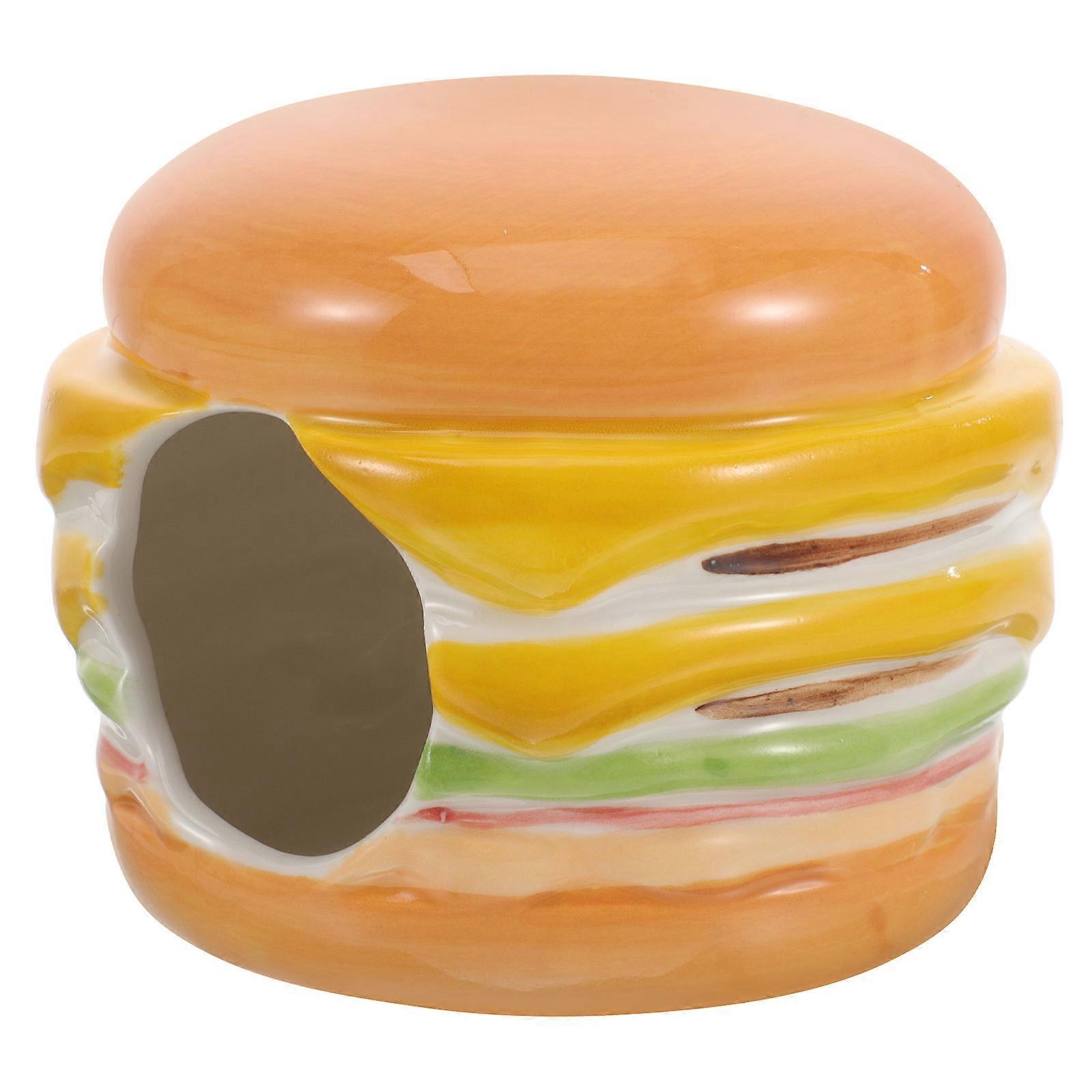Ceramic Hamster Hideout 3Pcs Safe Play Burger Shape Nest Perfect For Hamsters Indoor And Year-Round Comfort