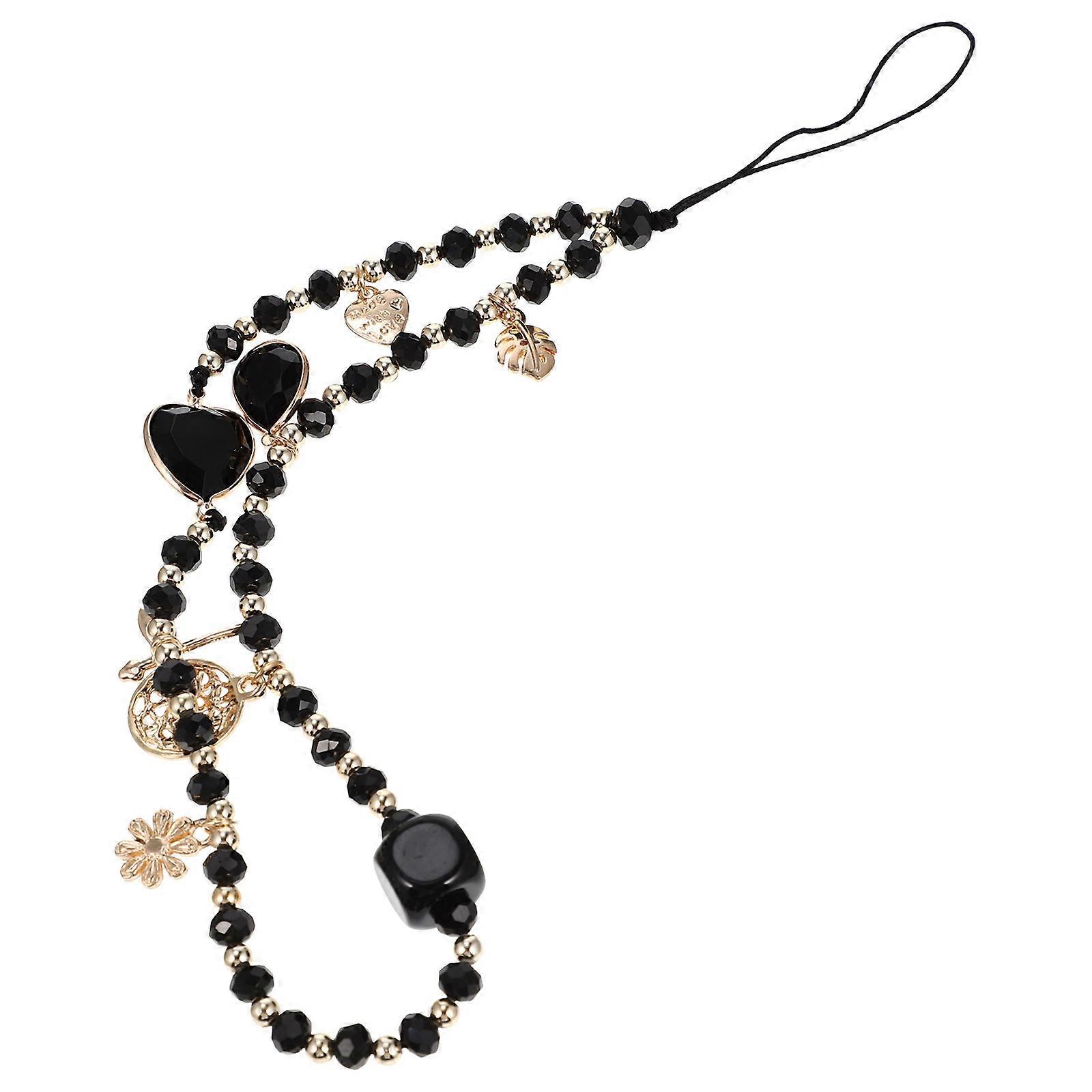 DIY Beaded Phone Decoration Set of 4Pcs Unique Phone Hanging Straps with Anti-Lost Feature for General Users Black Color
