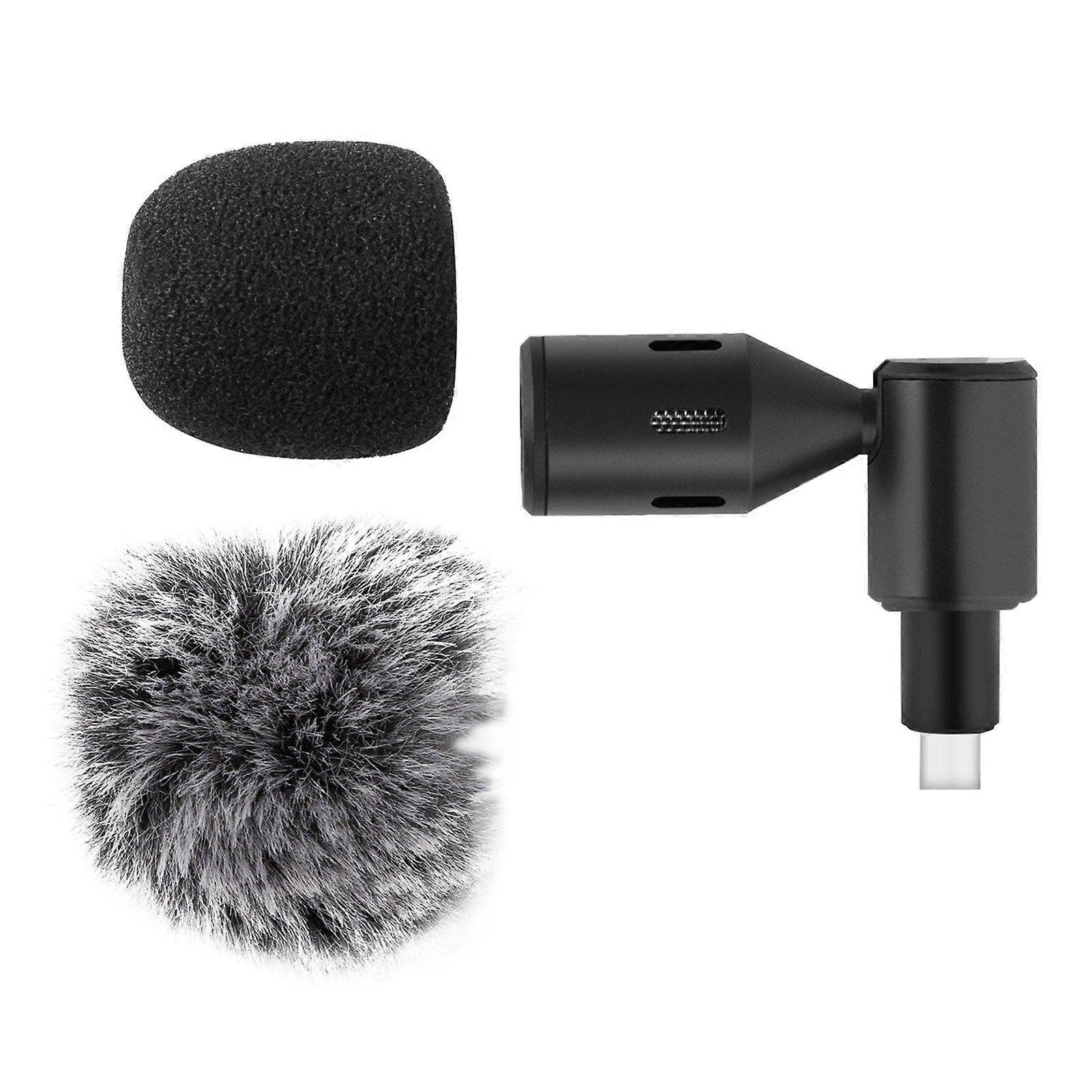 Mini Plug-in Smartphone Microphone Mobile Phone Mic Cardioid Pickup Type-C Plug 90 Angle Adjustable with 2pcs Windscreen for Smartphone Live Streaming