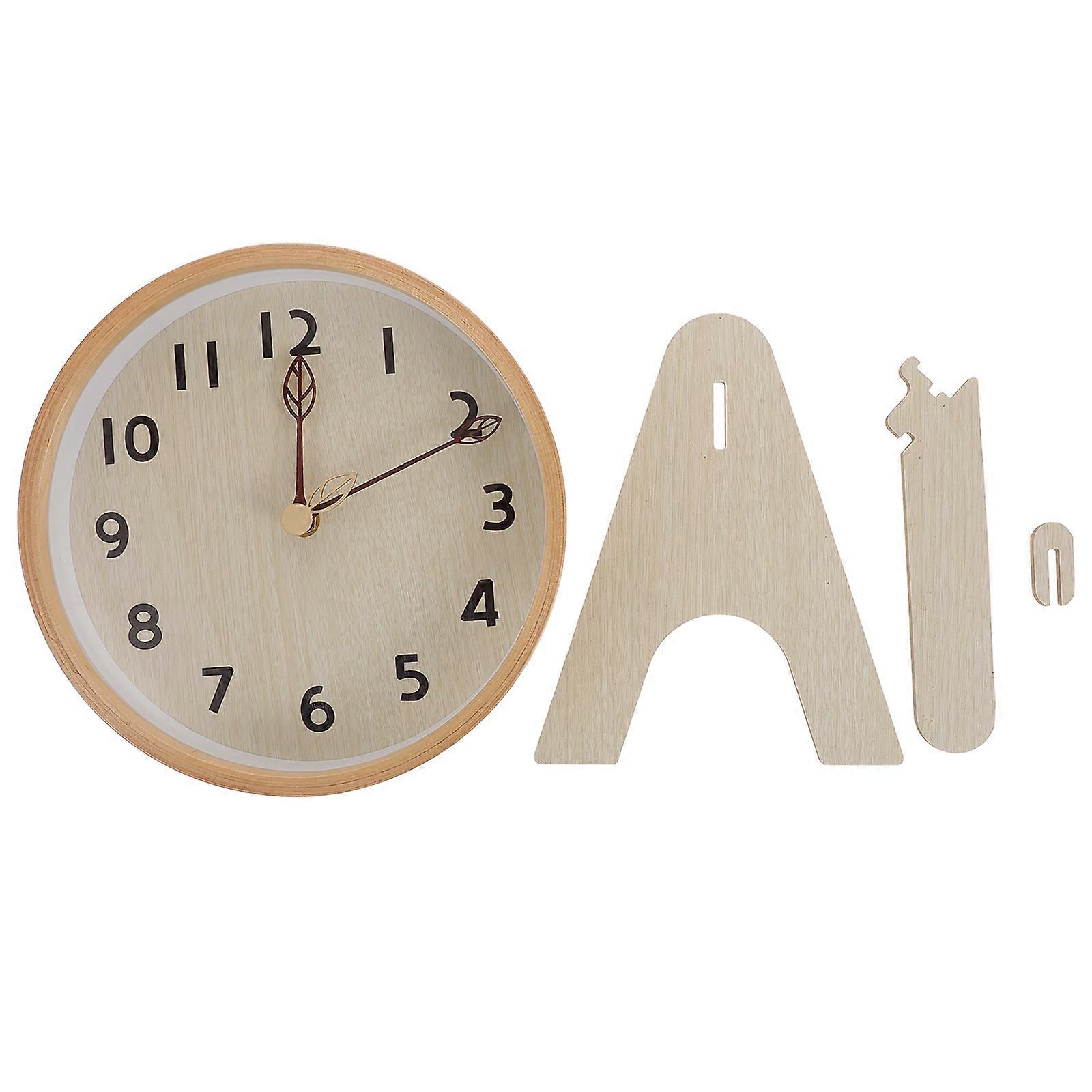 Wooden Desktop Clock for Decor 1Set Creative Clock Ornament in Khaki