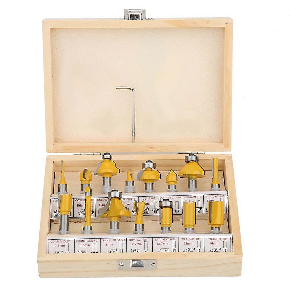 15Pcs/Set Cemented Carbide Router Bit Woodworking Milling Cutter Kit with Storage Box8mm Shank Router Bit with Box