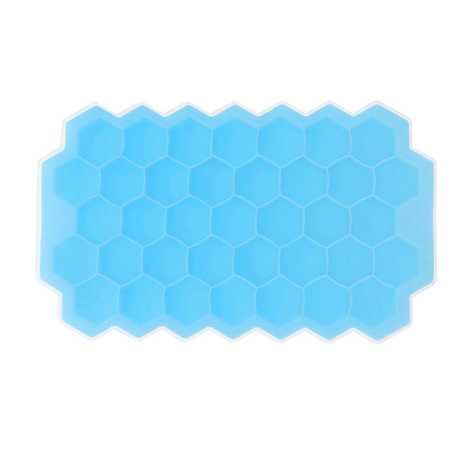 Honeycomb Ice Cube Tray Silicone with Lid for Kitchen Use Blue
