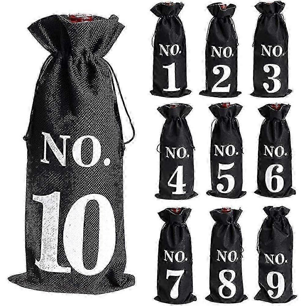 10 Pack Burlap Wine Bottle Sleeves With Drawstring Closure And Pockets For Blind Tasting