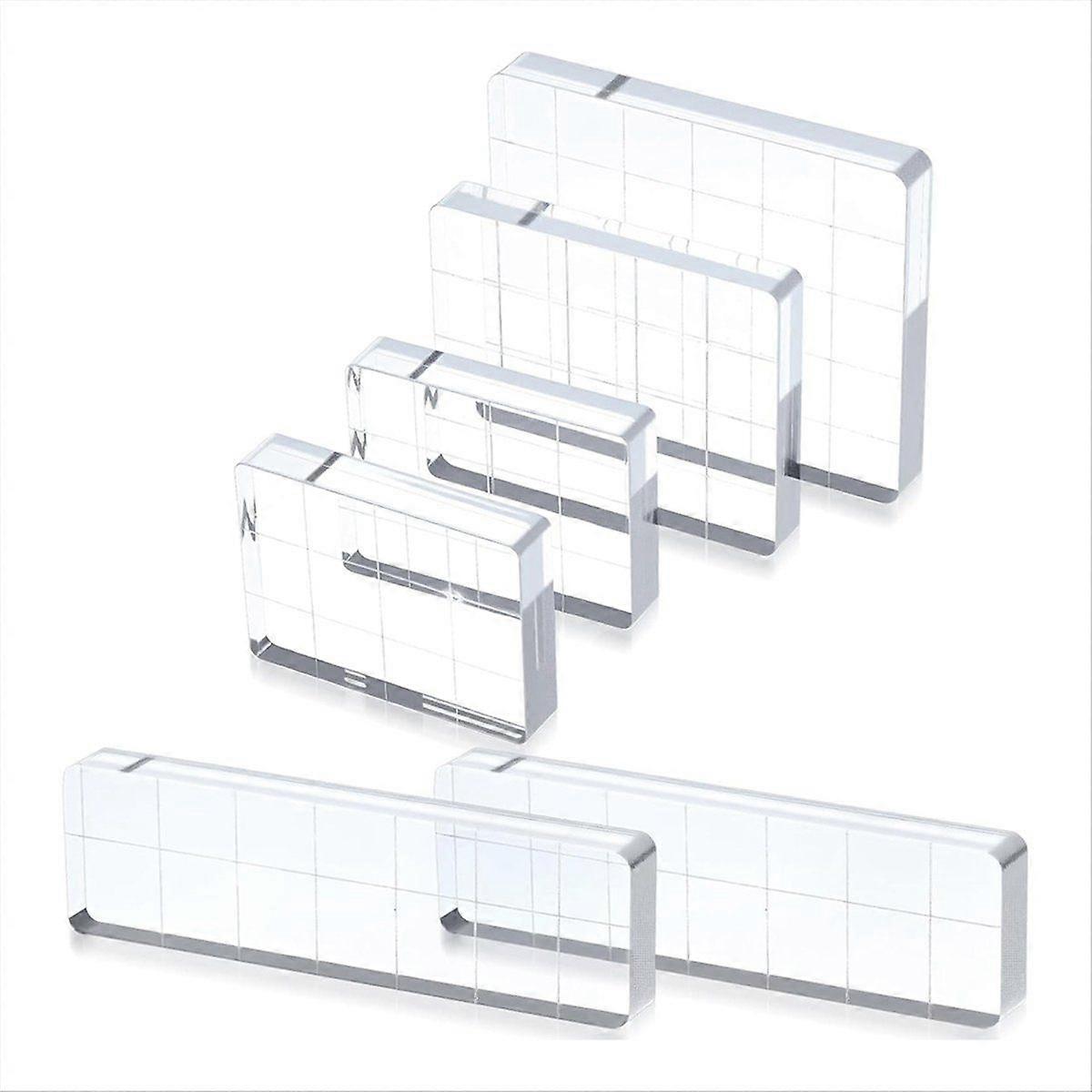 6 Pcs Acrylic Stamping Blocks,Clear Acrylic Stamp Block,Acrylics Blocks for Stamping,with Grid Lines for Crafts